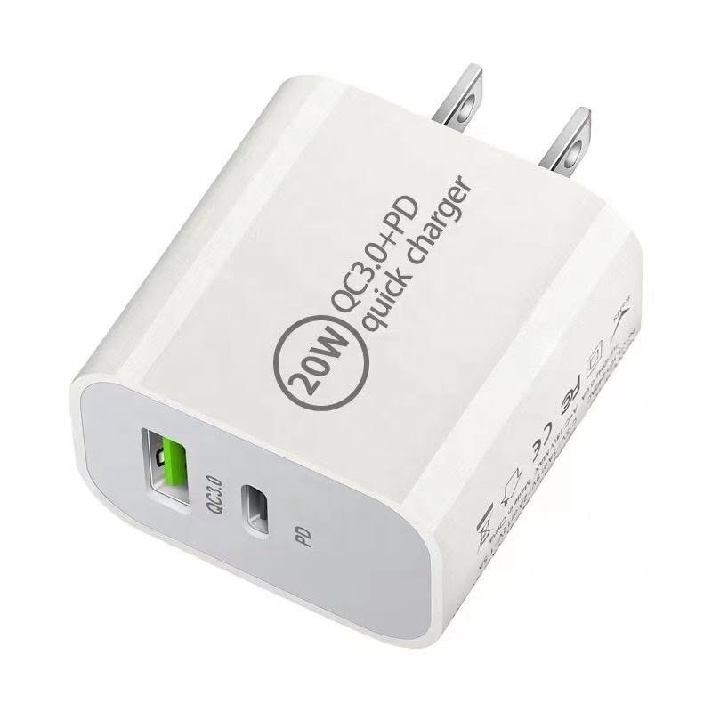20W QC3.0 + PD Fast Charger Dual Port (Type-C & USB) for iPhone & Android